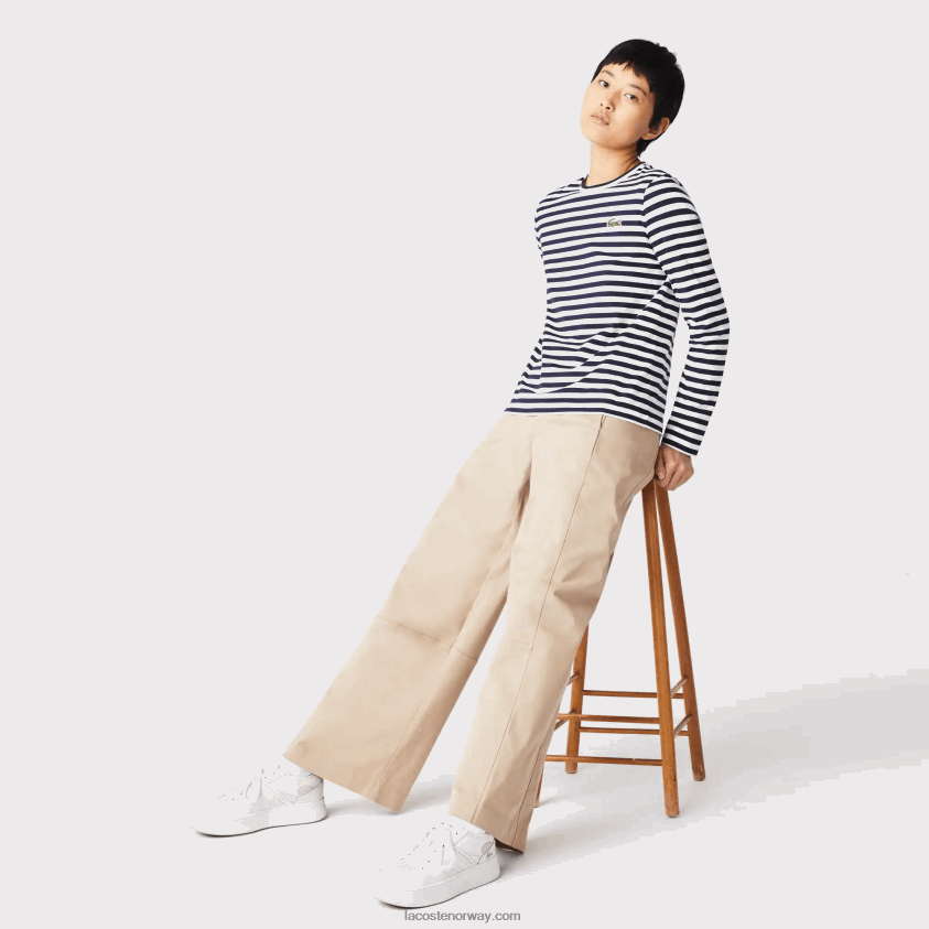 Lacoste stripet jersey t-skjorte i bomull 4J4X0T2559 svart/hvitt hhw kvinner