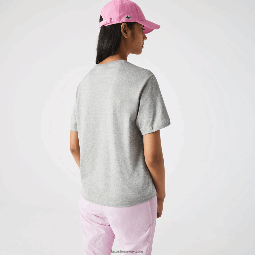 Lacoste t-skjorte i premium bomull med rund hals 4J4X0T2591 grå kine cca kvinner
