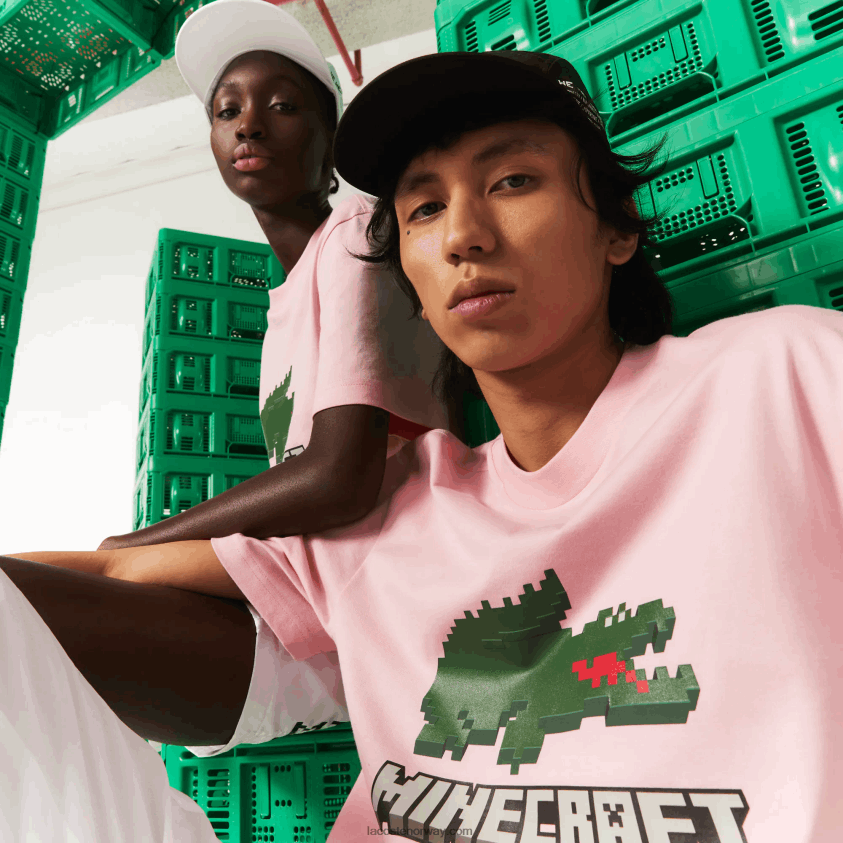 lacoste x minecraft t-skjorte i økologisk bomull 4J4X0T879 rosa 7sy kvinner