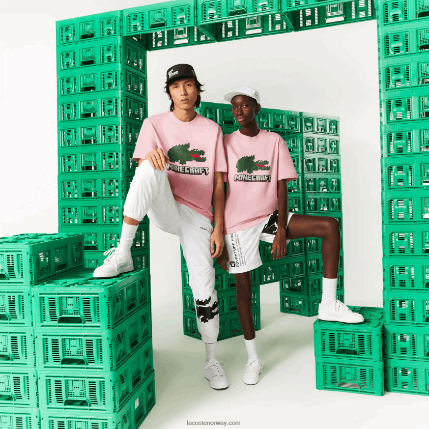 lacoste x minecraft t-skjorte i økologisk bomull 4J4X0T879 rosa 7sy kvinner