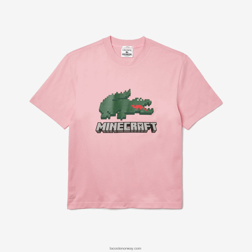 lacoste x minecraft t-skjorte i økologisk bomull 4J4X0T879 rosa 7sy kvinner