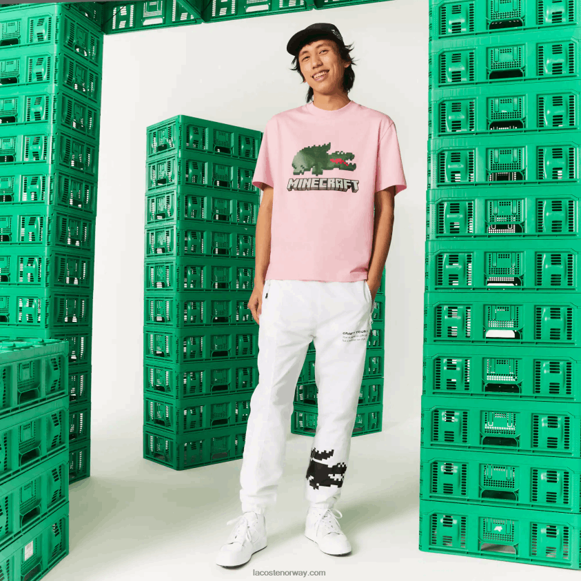 lacoste x minecraft t-skjorte i økologisk bomull 4J4X0T879 rosa 7sy kvinner