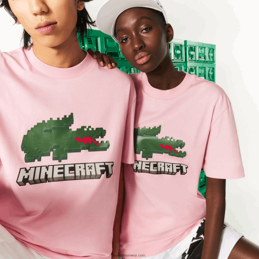 lacoste x minecraft t-skjorte i økologisk bomull 4J4X0T879 rosa 7sy kvinner