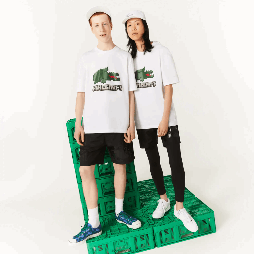 lacoste x minecraft t-skjorte i økologisk bomull 4J4X0T880 hvit 001 kvinner