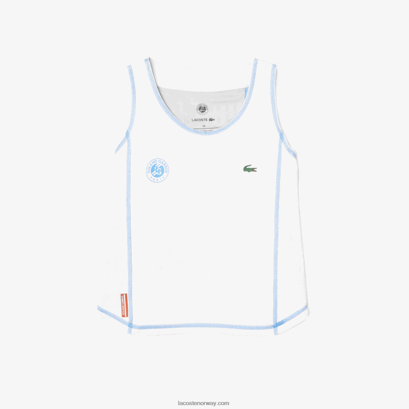 Lacoste sport roland garros racer tank topp bak 4J4X0T2581 hvit blå v10 kvinner