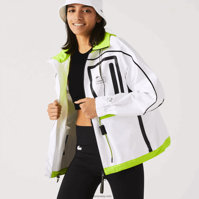 Lacoste vindjakke i nylon 4J4X0T2621 hvit gul ug5 kvinner