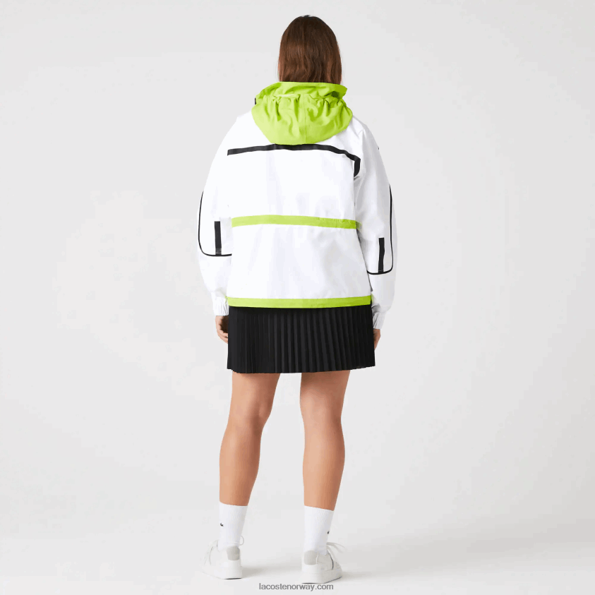 Lacoste vindjakke i nylon 4J4X0T2621 hvit gul ug5 kvinner