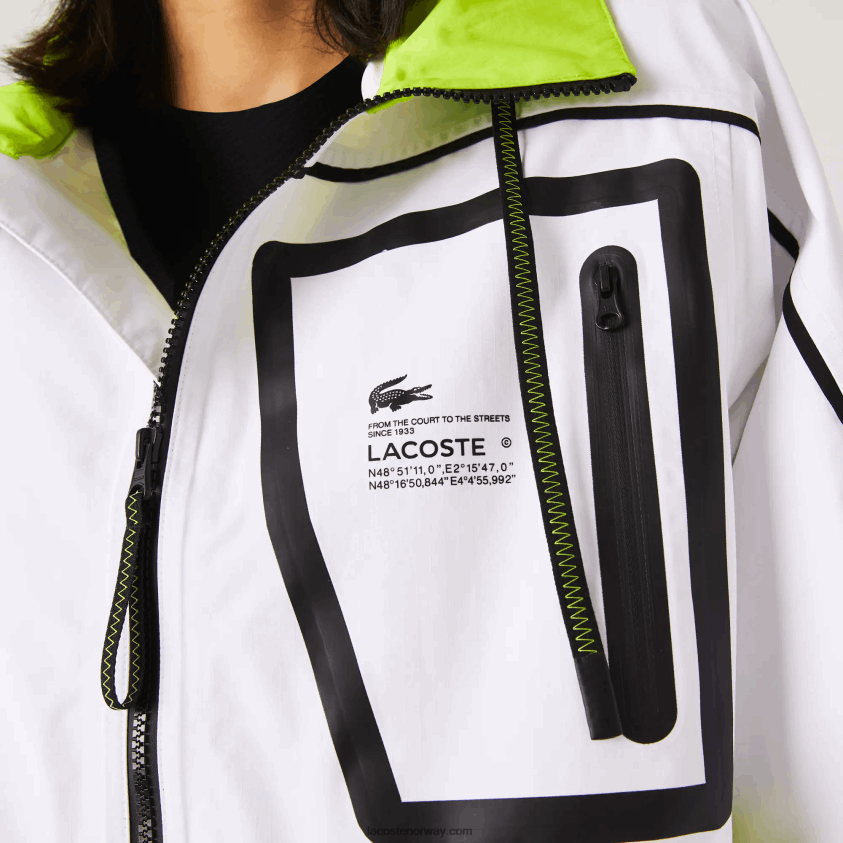 Lacoste vindjakke i nylon 4J4X0T2621 hvit gul ug5 kvinner
