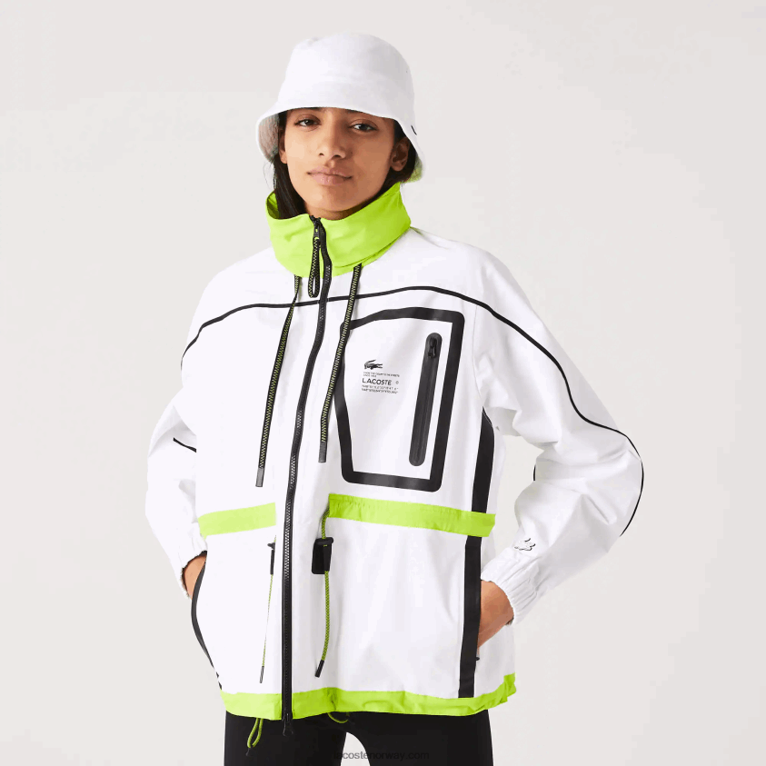 Lacoste vindjakke i nylon 4J4X0T2621 hvit gul ug5 kvinner