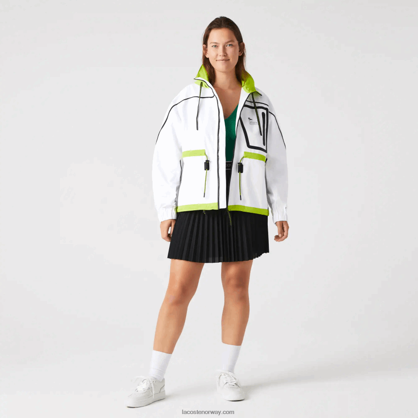 Lacoste vindjakke i nylon 4J4X0T2621 hvit gul ug5 kvinner