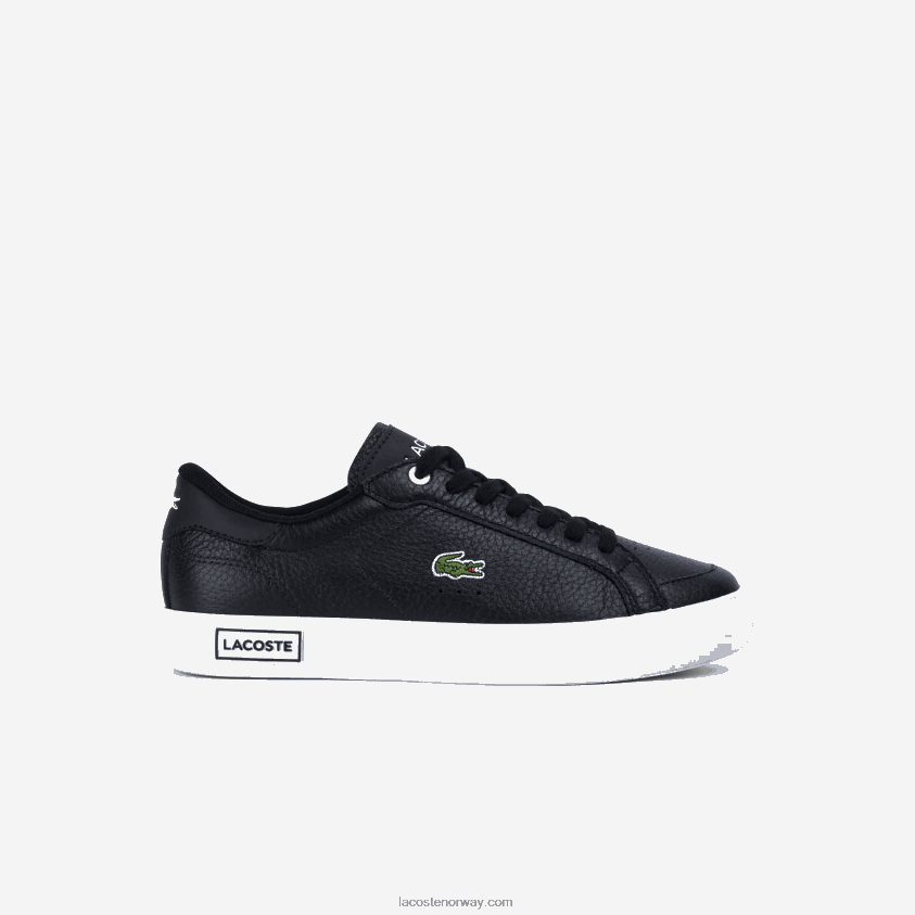 Lacoste powercourt sneakers i skinn 4J4X0T2682 svart/hvitt 312 kvinner