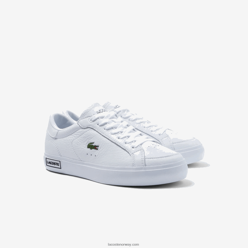Lacoste powercourt sneakers i skinn 4J4X0T2683 hvit og svart 147 kvinner