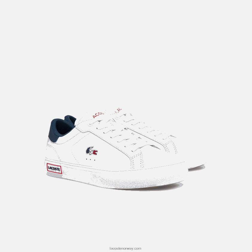 Lacoste powercourt trefargede joggesko i skinn 4J4X0T2704 hvit/marine & rød 407 kvinner