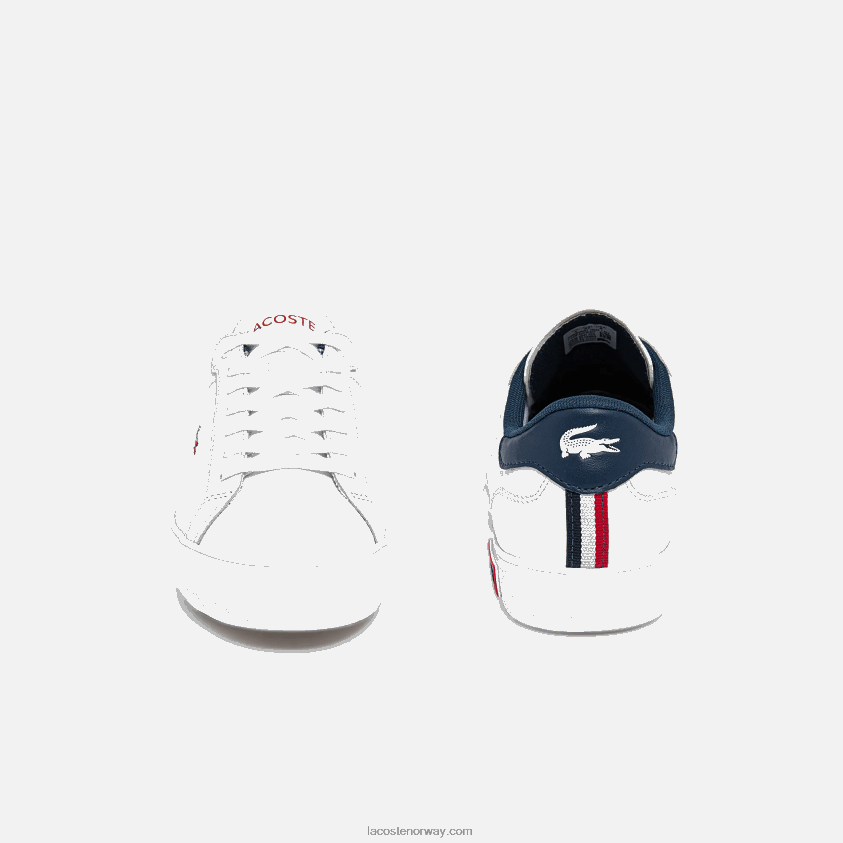Lacoste powercourt trefargede joggesko i skinn 4J4X0T2704 hvit/marine & rød 407 kvinner