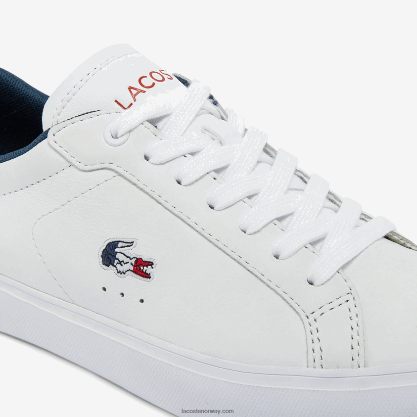 Lacoste powercourt trefargede joggesko i skinn 4J4X0T2704 hvit/marine & rød 407 kvinner