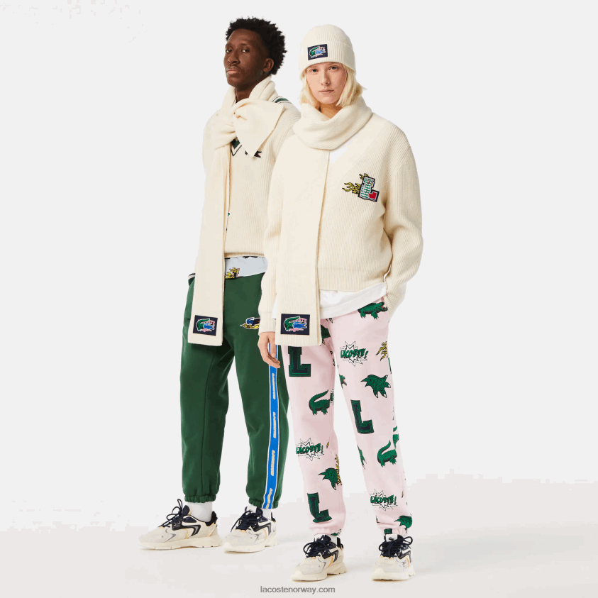 Lacoste gavesett med ribbet ulllue og skjerf 4J4X0T1690 hvit xfj kvinner