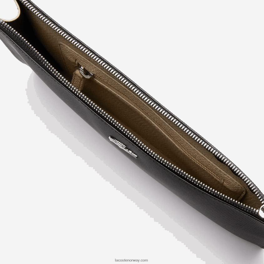 Lacoste anna-belagt pique lerret glidelåsclutch 4J4X0T2817 noir krema a91 kvinner