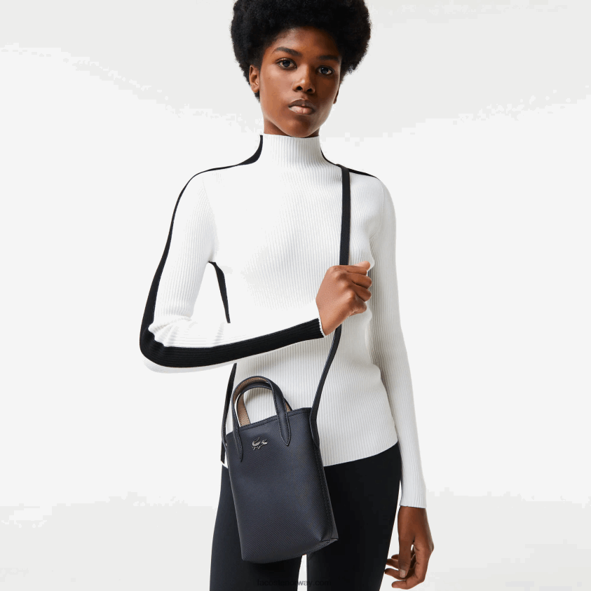 Lacoste anna signatur petit pique vendbar skulderveske 4J4X0T2871 noir krema a91 kvinner