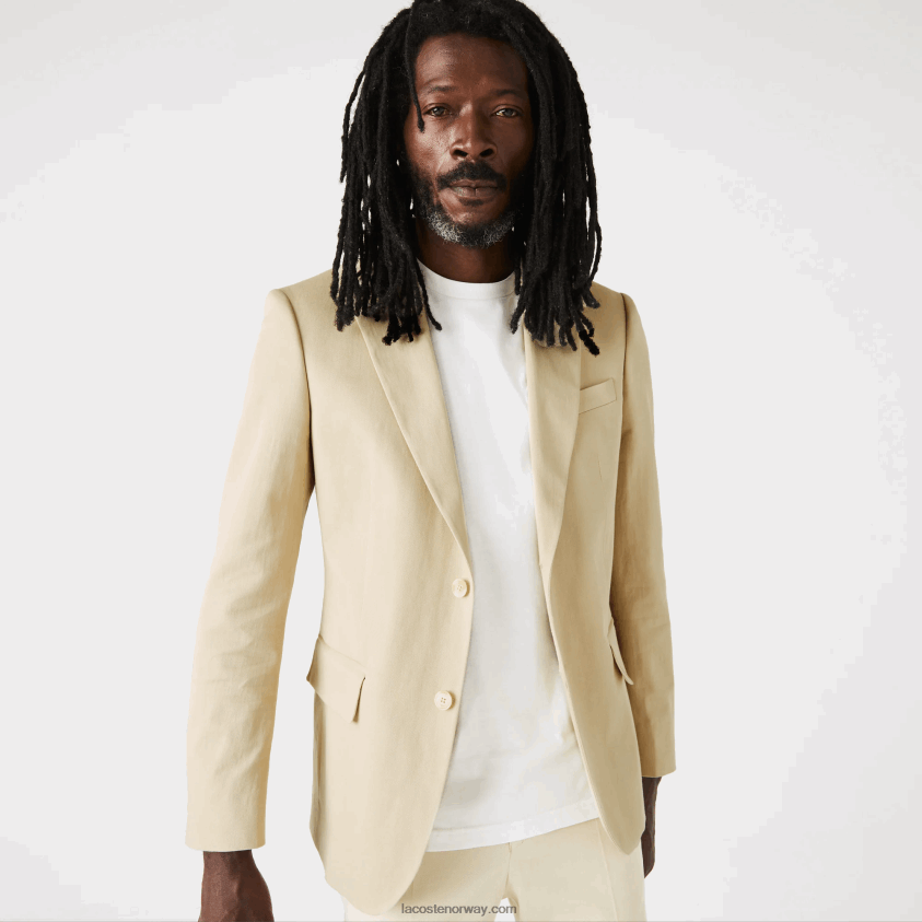 Lacoste plissert blazer i bomull og linblanding 4J4X0T1305 beige 68s menn
