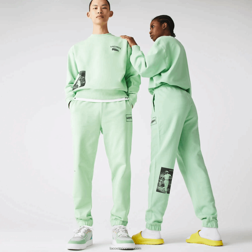 Lacoste joggebukser i bomullsfleece med live heritage print 4J4X0T1136 grønn hee menn