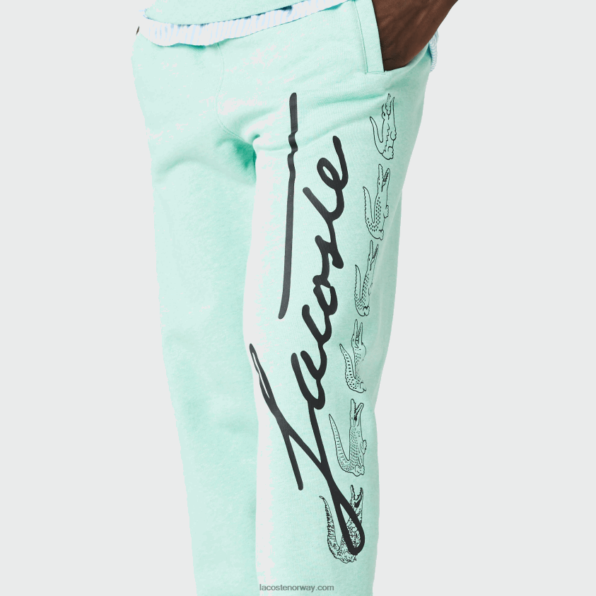 Lacoste signatur- og krokodilletrykk joggebukser i bomullsfleece 4J4X0T1066 grønn hcv menn