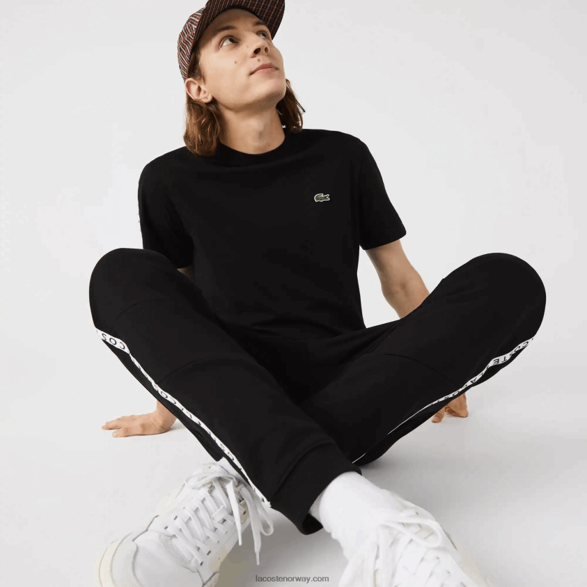 Lacoste signaturstriete joggebukser i fargeblokk i fleece 4J4X0T1147 svart 8vm menn