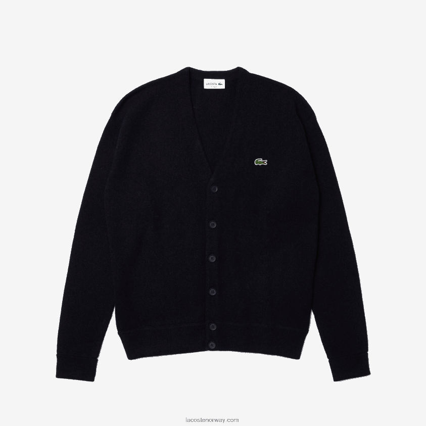 Lacoste avslappet passform ton-i-ton knapper ull cardigan 4J4X0T1605 marineblå 166 menn