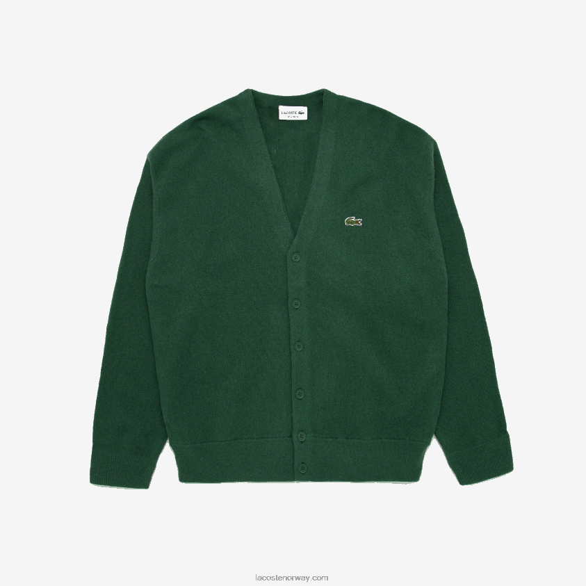 Lacoste avslappet passform ton-i-ton knapper ull cardigan 4J4X0T1606 grønn 132 menn