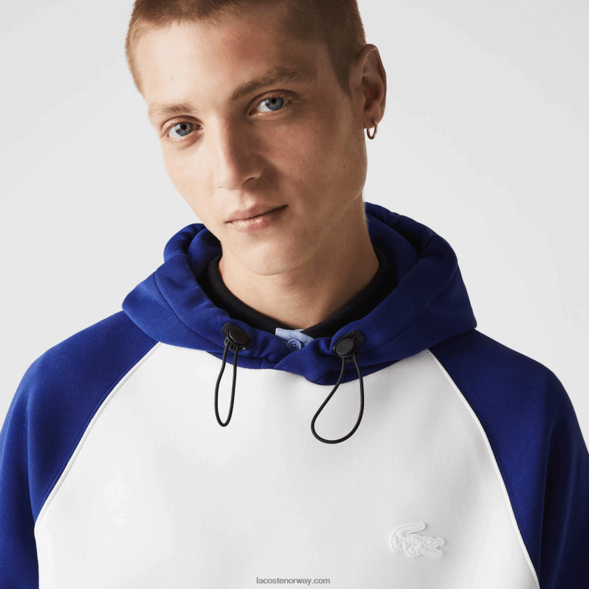 Lacoste bicolor genser med hette i kontrast med glidelås 4J4X0T1190 hvit blå eme menn