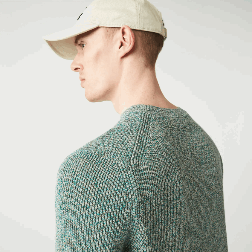 Lacoste crew neck lyng strikket genser 4J4X0T1621 hvit grønn beige ayq menn