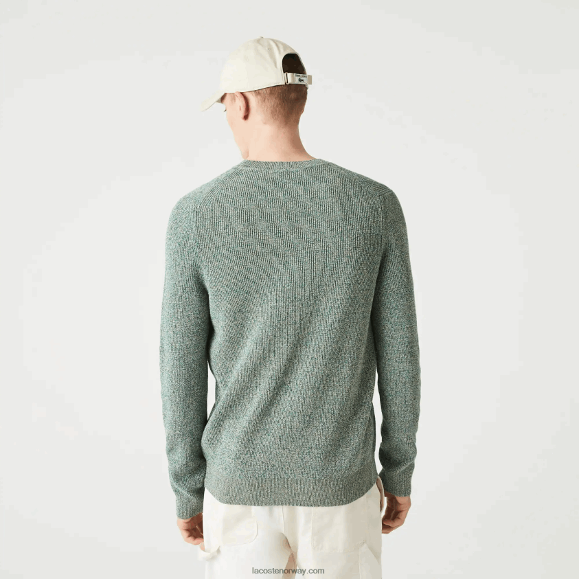 Lacoste crew neck lyng strikket genser 4J4X0T1621 hvit grønn beige ayq menn