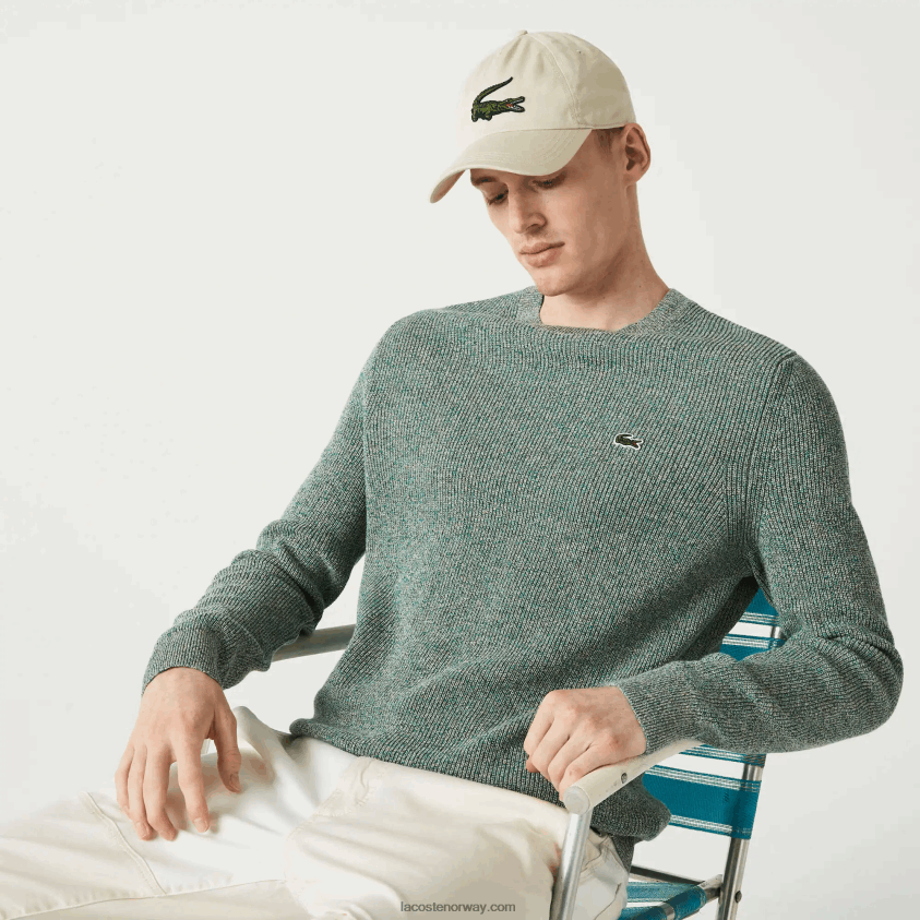Lacoste crew neck lyng strikket genser 4J4X0T1621 hvit grønn beige ayq menn