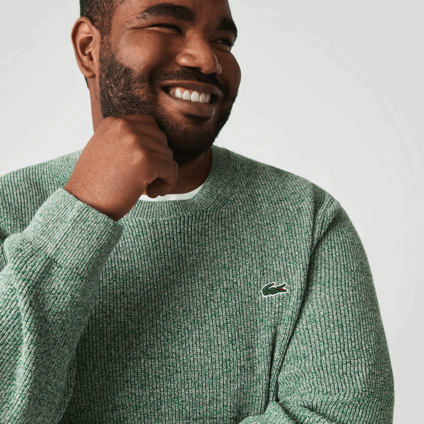 Lacoste crew neck lyng strikket genser 4J4X0T1621 hvit grønn beige ayq menn