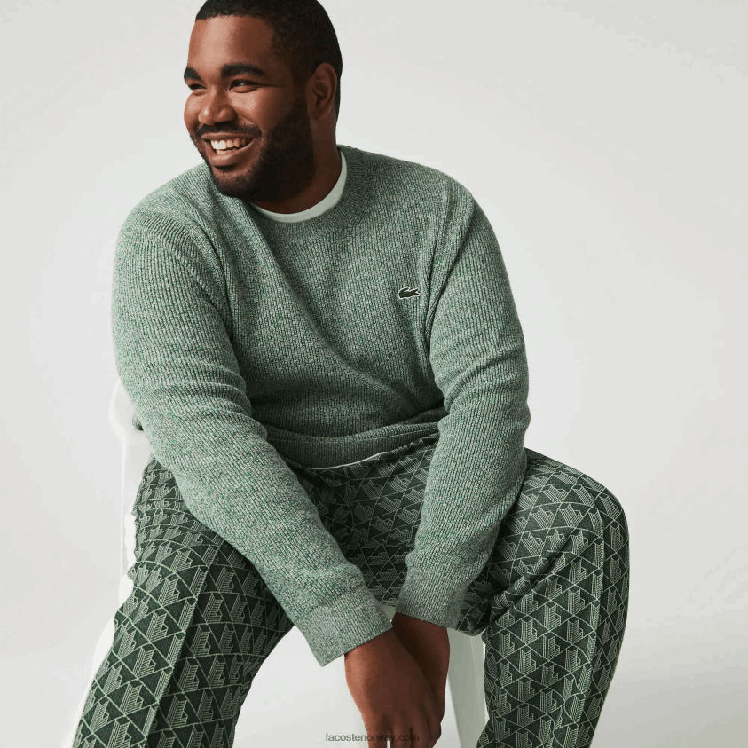 Lacoste crew neck lyng strikket genser 4J4X0T1621 hvit grønn beige ayq menn