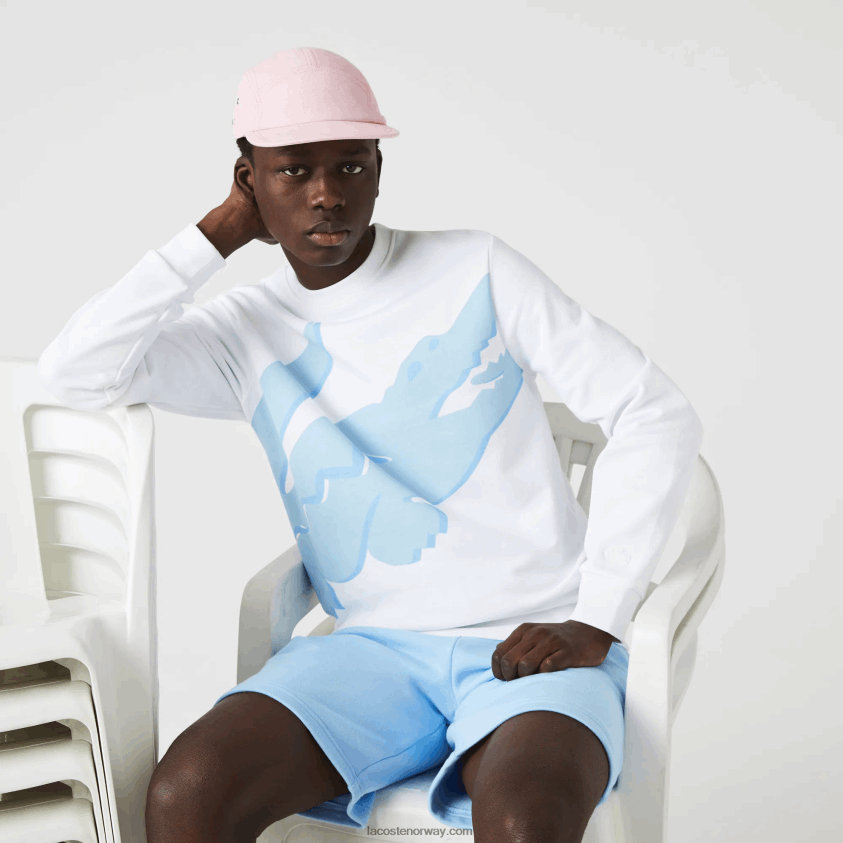 Lacoste fleecegenser i økologisk bomull med rund hals 4J4X0T1075 hvit 001 menn