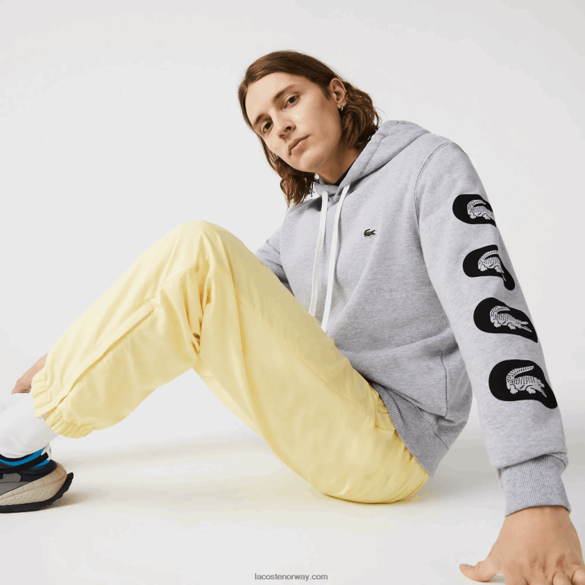 Lacoste fleecegenser med hettetrykk 4J4X0T1200 grå cca menn