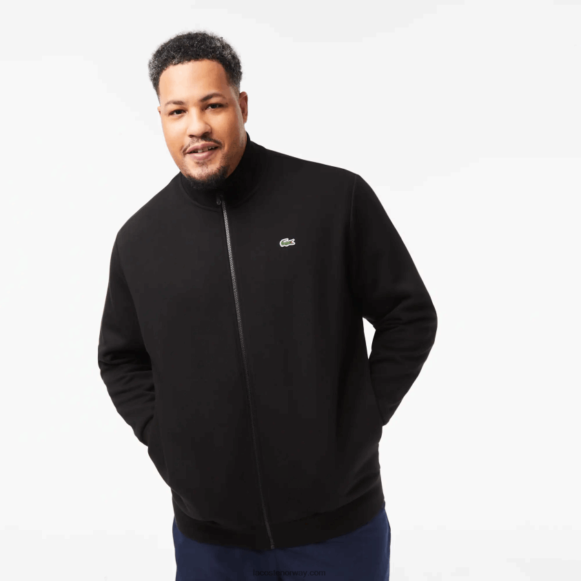 Lacoste genser i bomullsfleece med glidelås i normal passform - plus size - stor 4J4X0T340 svart 031 menn