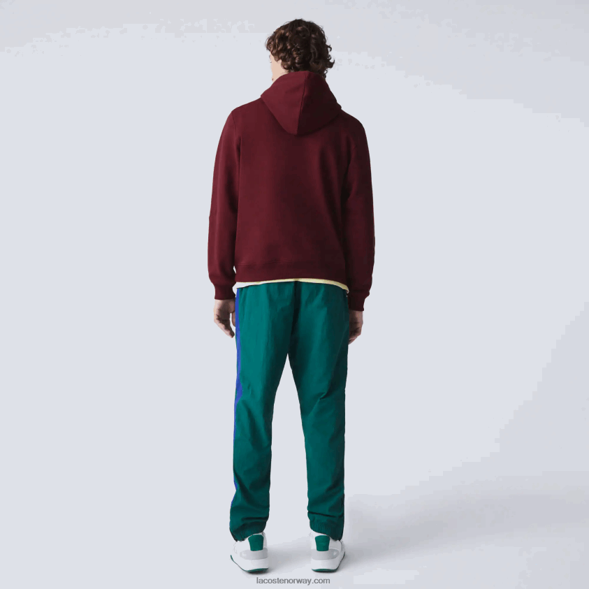 Lacoste genser i fleece med hette med broderte bokstaver 4J4X0T1155 bordeaux z7f menn