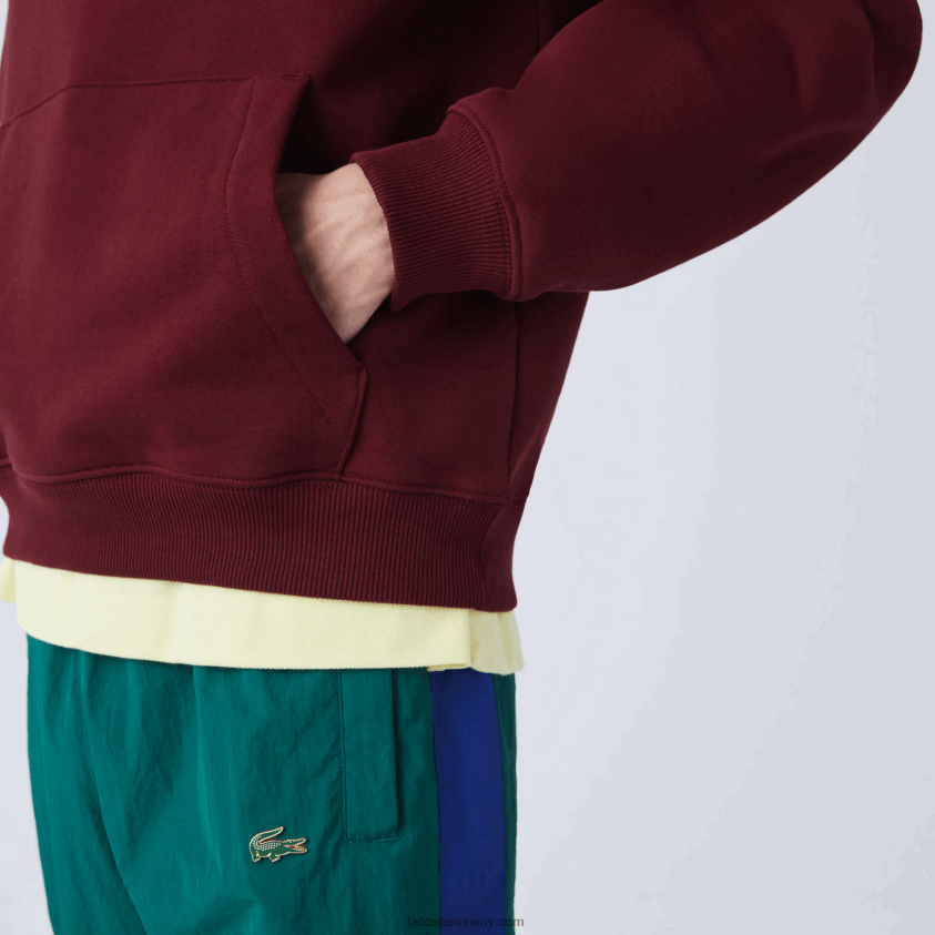 Lacoste genser i fleece med hette med broderte bokstaver 4J4X0T1155 bordeaux z7f menn