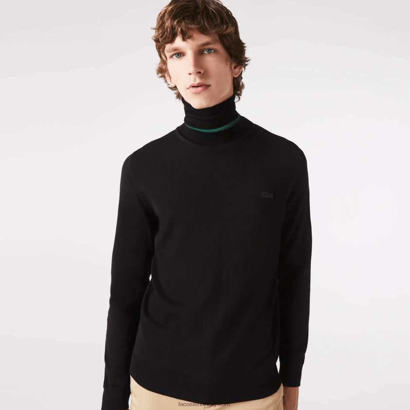 Lacoste genser i merinoull med turtleneck 4J4X0T1591 svart 031 menn