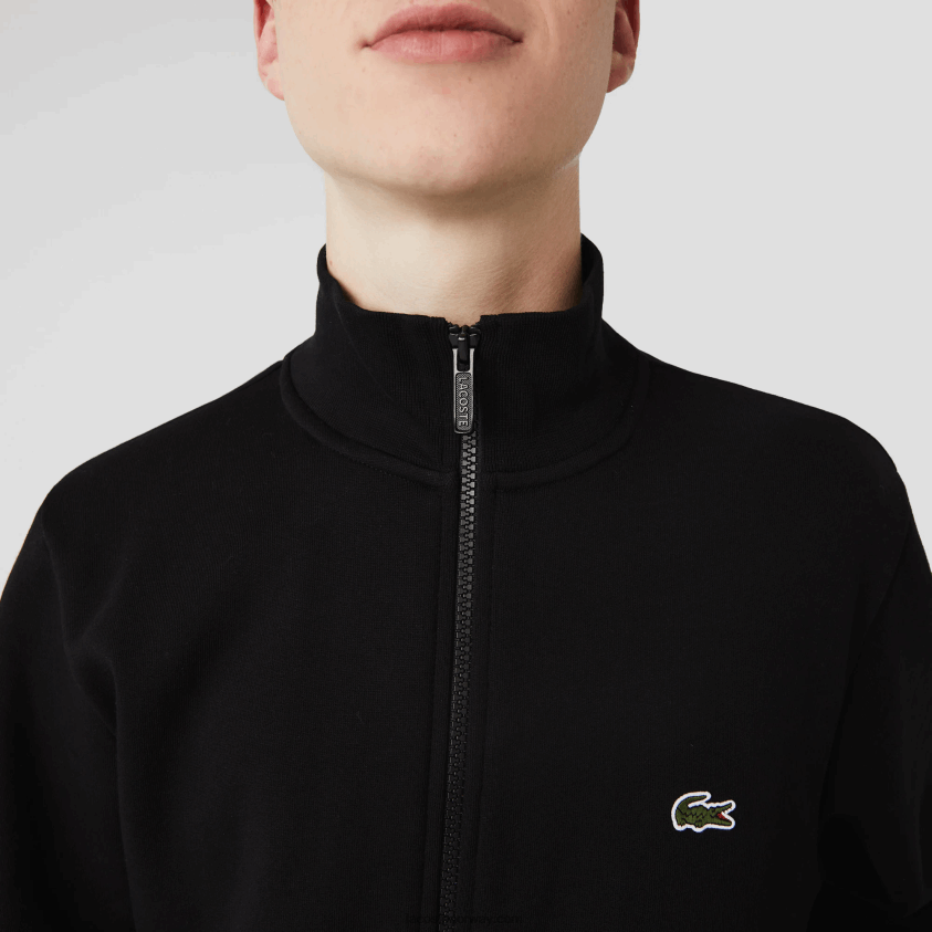 Lacoste genser med børstet fleece med glidelås i normal passform 4J4X0T1269 svart 031 menn