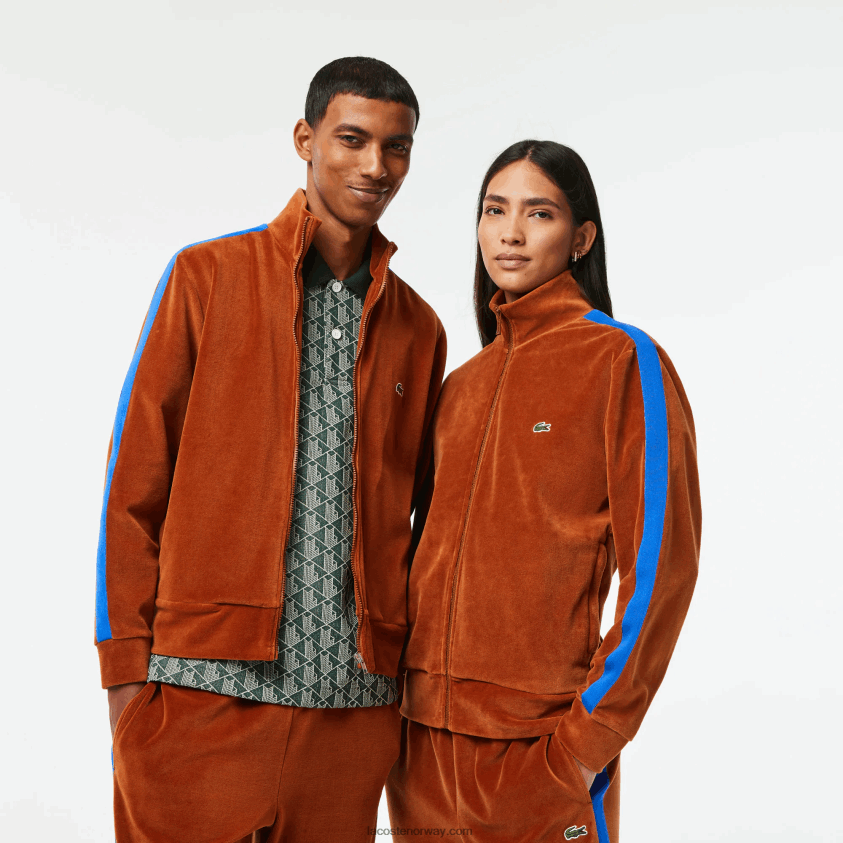 Lacoste genser med glidelås i fløyel med vanlig passform 4J4X0T1117 brun 3pb menn