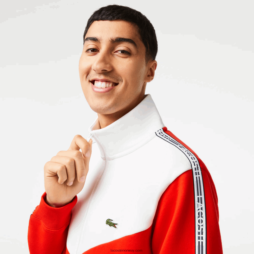 Lacoste genser med glidelås i klassisk passform 4J4X0T19 rød hvit 75s menn