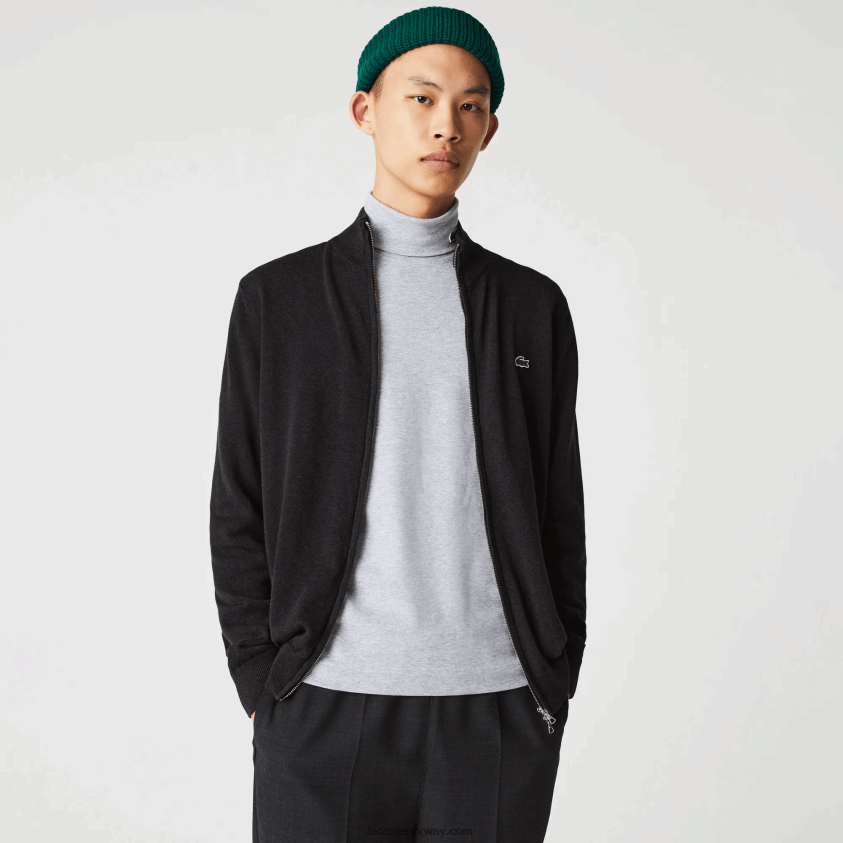 Lacoste genser med glidelås i økologisk bomull med ståkrage 4J4X0T462 grå el6 menn