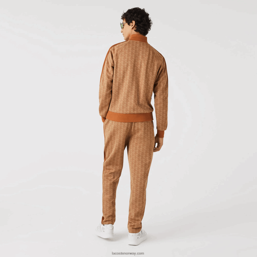 Lacoste genser med glidelås i vanlig passform med monogramtrykk 4J4X0T277 beige brun zwm menn
