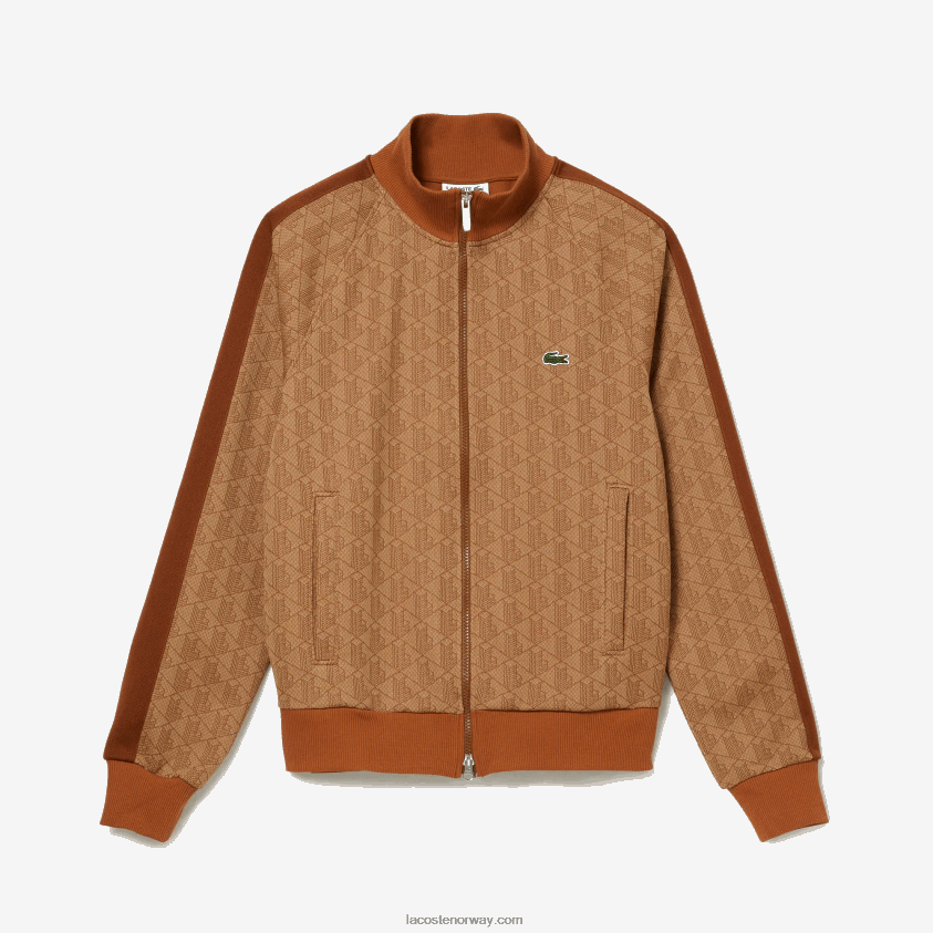 Lacoste genser med glidelås i vanlig passform med monogramtrykk 4J4X0T277 beige brun zwm menn