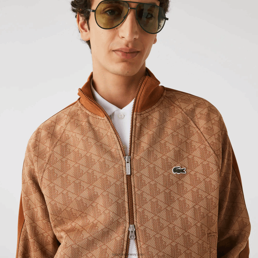 Lacoste genser med glidelås i vanlig passform med monogramtrykk 4J4X0T277 beige brun zwm menn