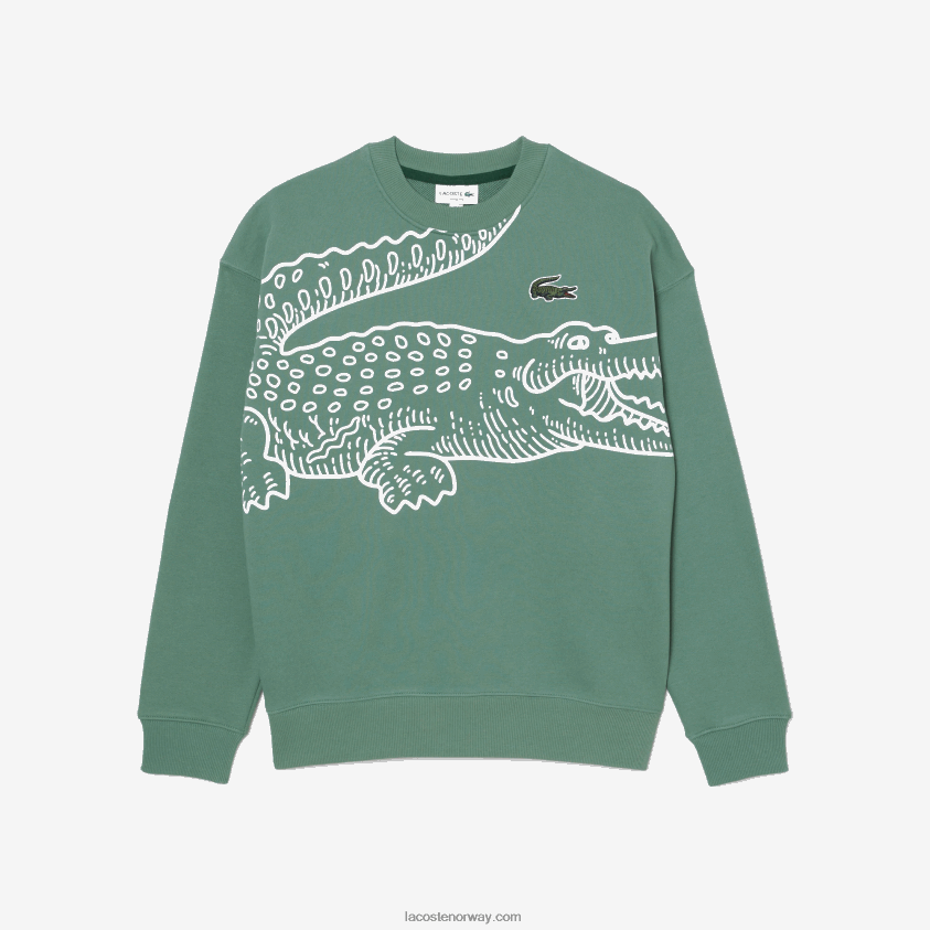 Lacoste genser med krokodiltrykk med rund hals og løs passform 4J4X0T361 kakigrønn kx5 menn