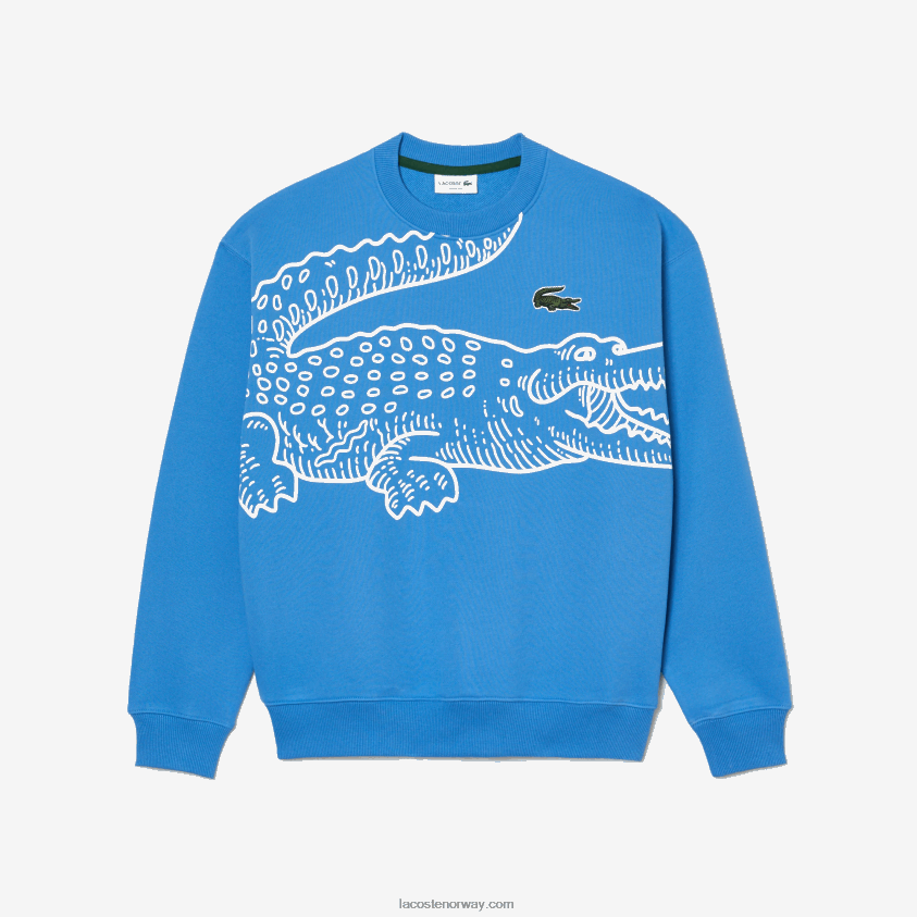Lacoste genser med krokodiltrykk med rund hals og løs passform 4J4X0T363 blå l99 menn