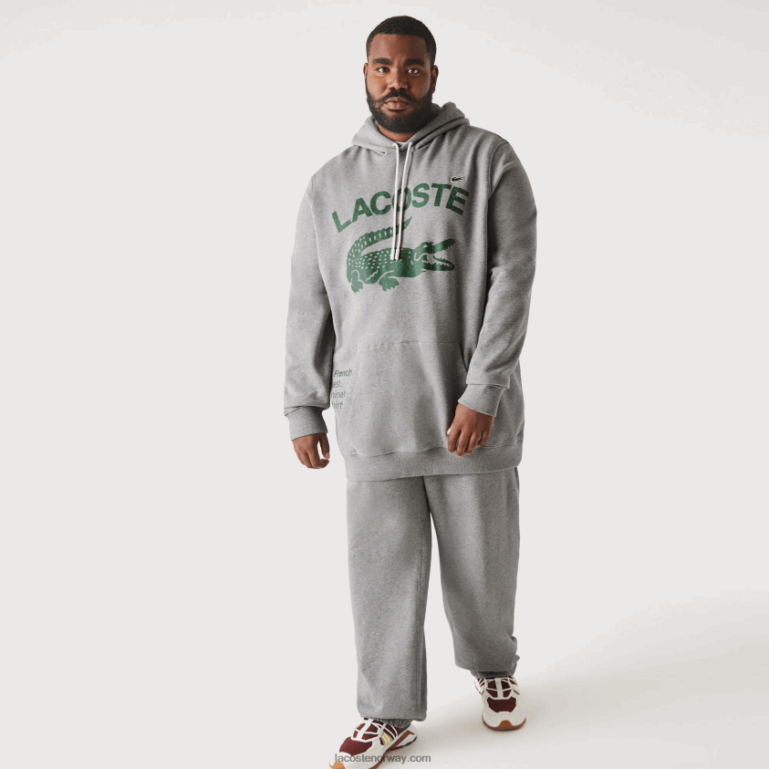 Lacoste hettegenser i bomullsfleece - plus size - høy 4J4X0T364 grå kine yrd menn